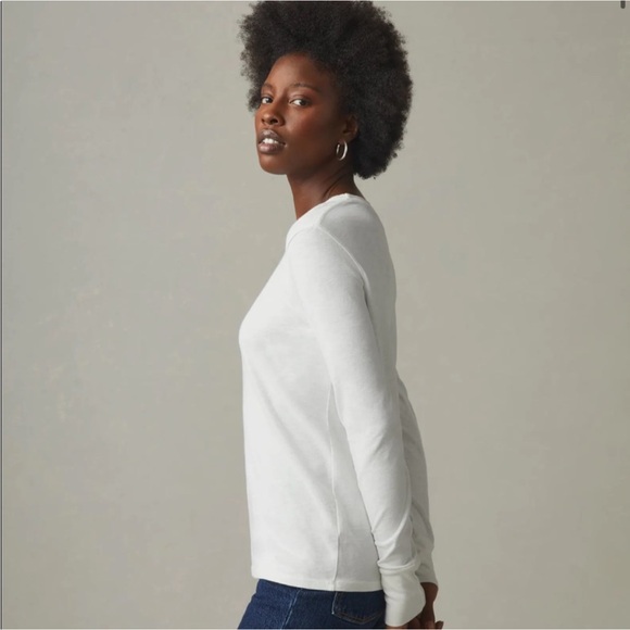 America Giant Slub Crew White Long Sleeved Cotton Shirt - Picture 8 of 11